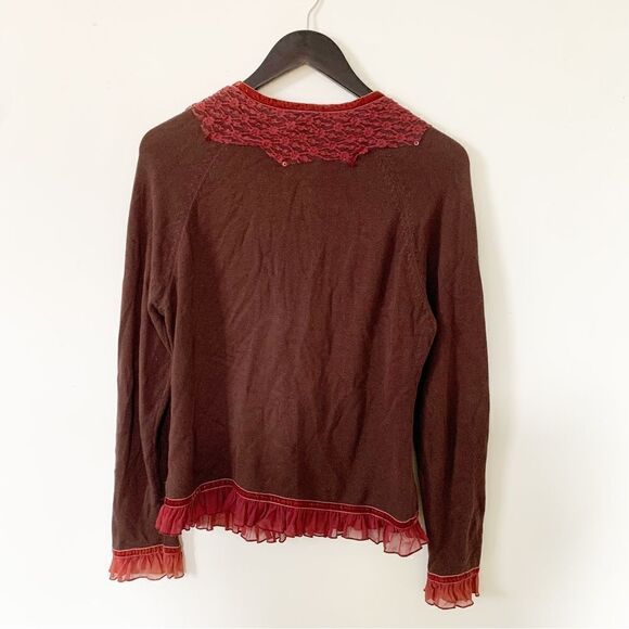April Cornell Brown Burgundy Lace Buttoned Cardigan Sweater - Picture 2 of 7